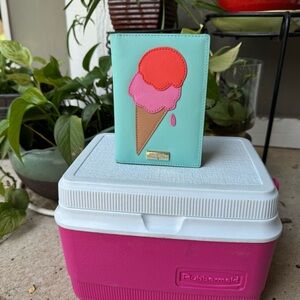 Kate Spade limited edition ice cream cone Leather Passport Holder aqua blue